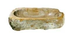 21" Petrified Wood Stone Vessel Sink, Rectangle, Beige, Black, PEWD-#096