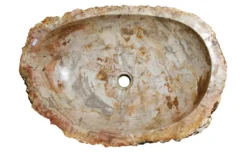 24" Petrified Wood Stone Vessel Sink, Cream, Red Orange