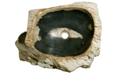 21" Petrified Wood Stone Vessel Sink, Black