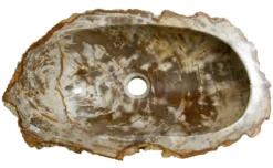 21" Petrified Wood Stone Vessel Sink, Oval, Brown, Cream