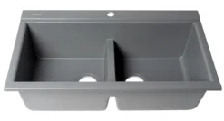 ALFI 34" Drop In Granite Composite Workstation Kitchen Sink with Accessories, 50/50 Double Bowl, Titanium, 1 Faucet Hole, AB3418DBDI-T