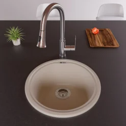 ALFI Biscuit 17" Drop-In Round Granite Composite Kitchen Prep Sink, AB1717DI-B