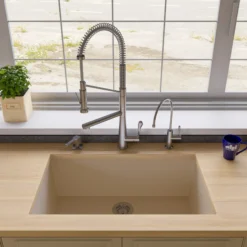 ALFI Biscuit 33" Single Bowl Undermount Granite Composite Kitchen Sink, AB3322UM-B