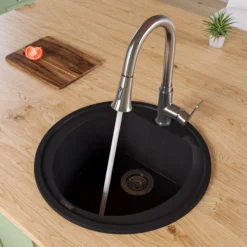 ALFI Black 20" Drop-In Round Granite Composite Kitchen Prep Sink, AB2020DI-BLA