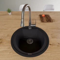 ALFI Black 20" Drop-In Round Granite Composite Kitchen Prep Sink, AB2020DI-BLA