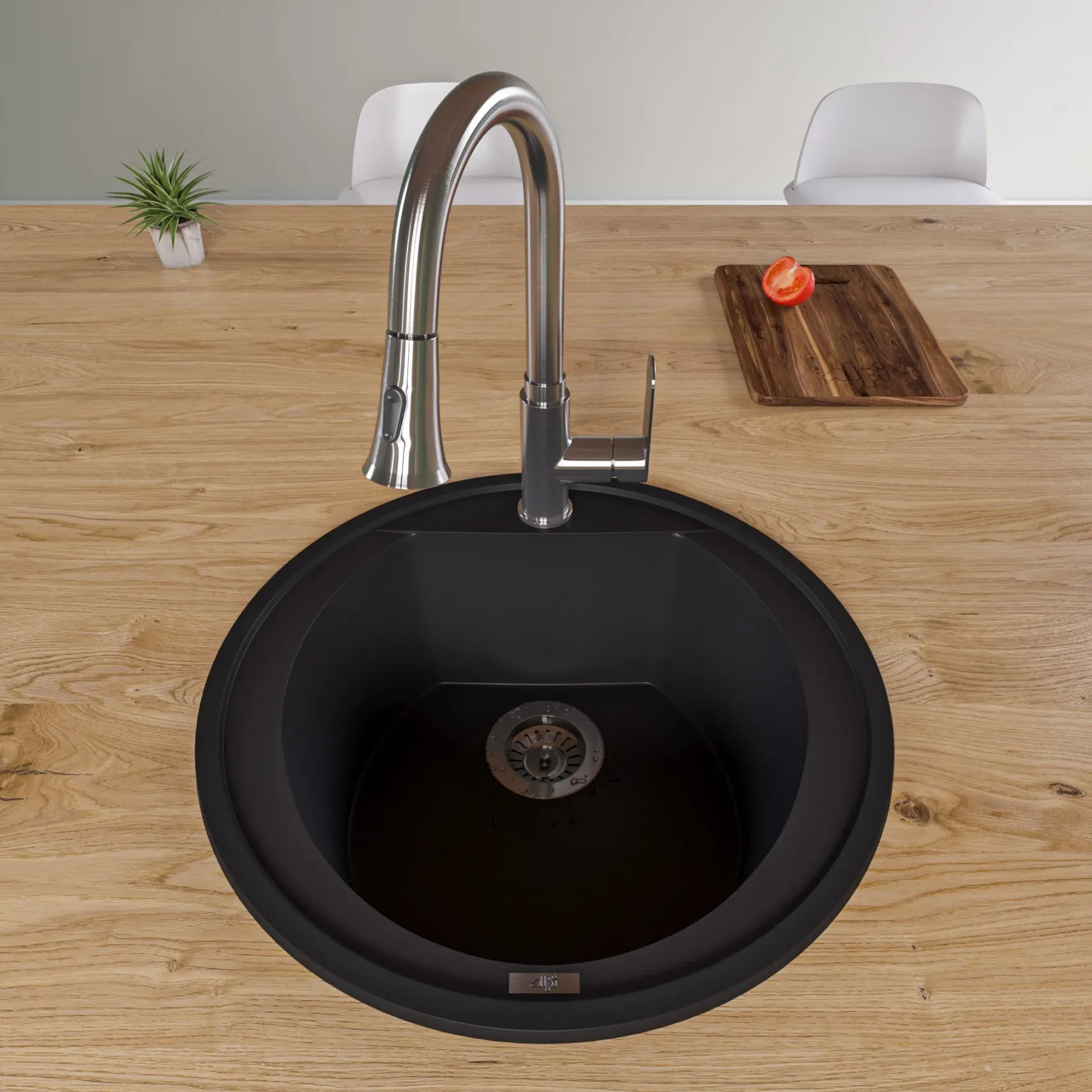 ALFI Black 20" Drop-In Round Granite Composite Kitchen Prep Sink, AB2020DI-BLA