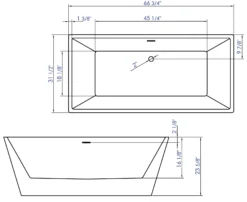 ALFI brand 67" Acrylic Free Standing Rectangle Soaking Bathtub, White, AB8832