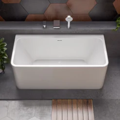 ALFI brand 59" Acrylic Free Standing Rectangle Soaking Bathtub, White, AB8858