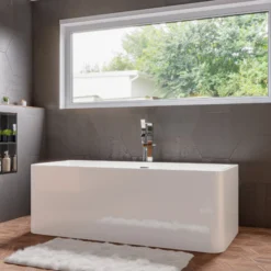ALFI brand 67" Acrylic Free Standing Rectangle Soaking Bathtub, White, AB8859