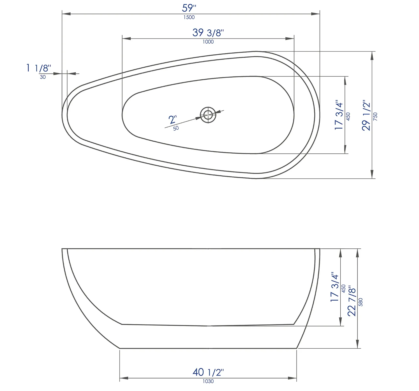 ALFI brand 59" Acrylic Free Standing Oval Soaking Bathtub, White, AB8861