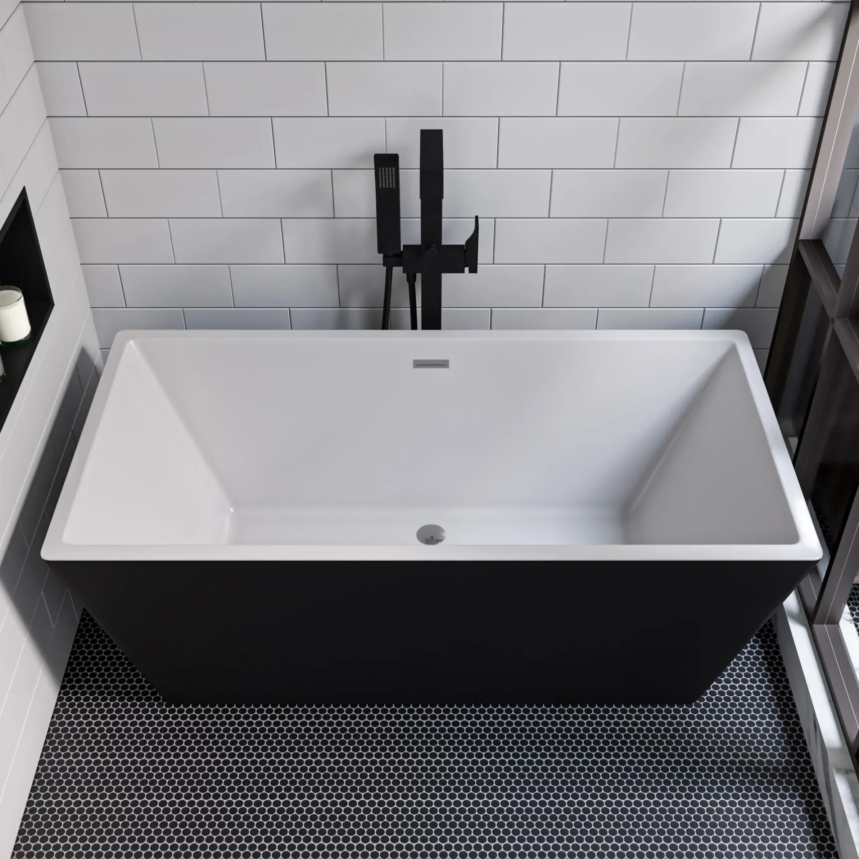 ALFI brand 59" Acrylic Free Standing Rectangle Soaking Bathtub, Black, AB8834