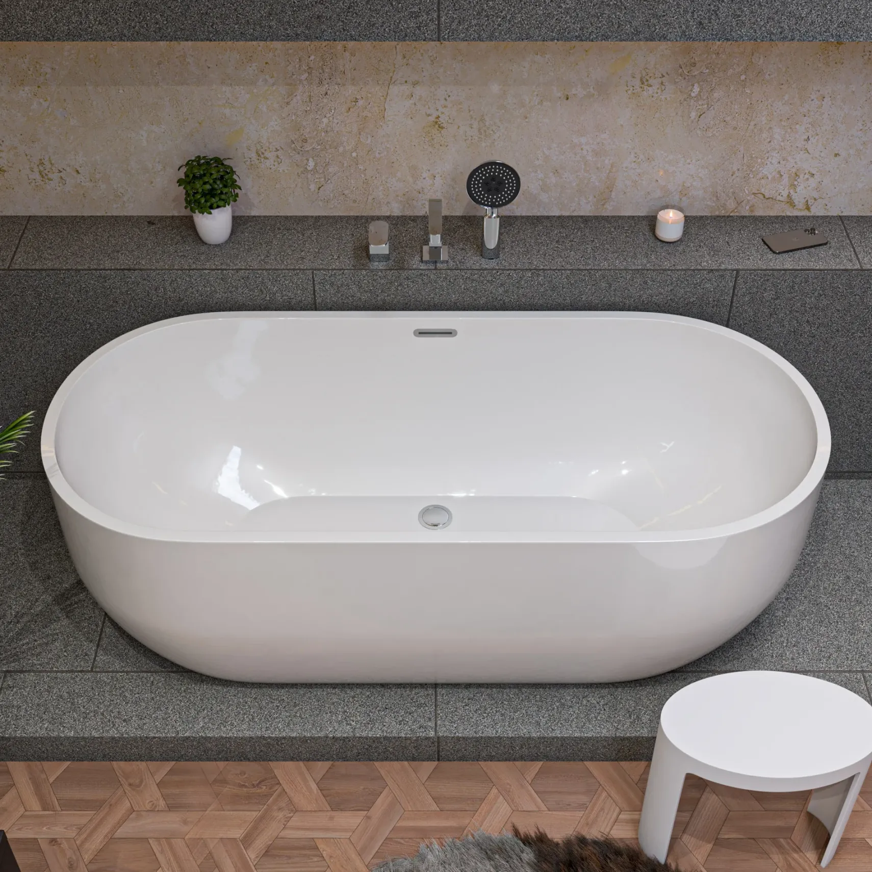 ALFI brand 67" Acrylic Free Standing Oval Soaking Bathtub, White, AB8839