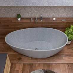 ALFI brand 72" Concrete Free Standing Oval Bathtub, Gray Matte, ABCO72TUB