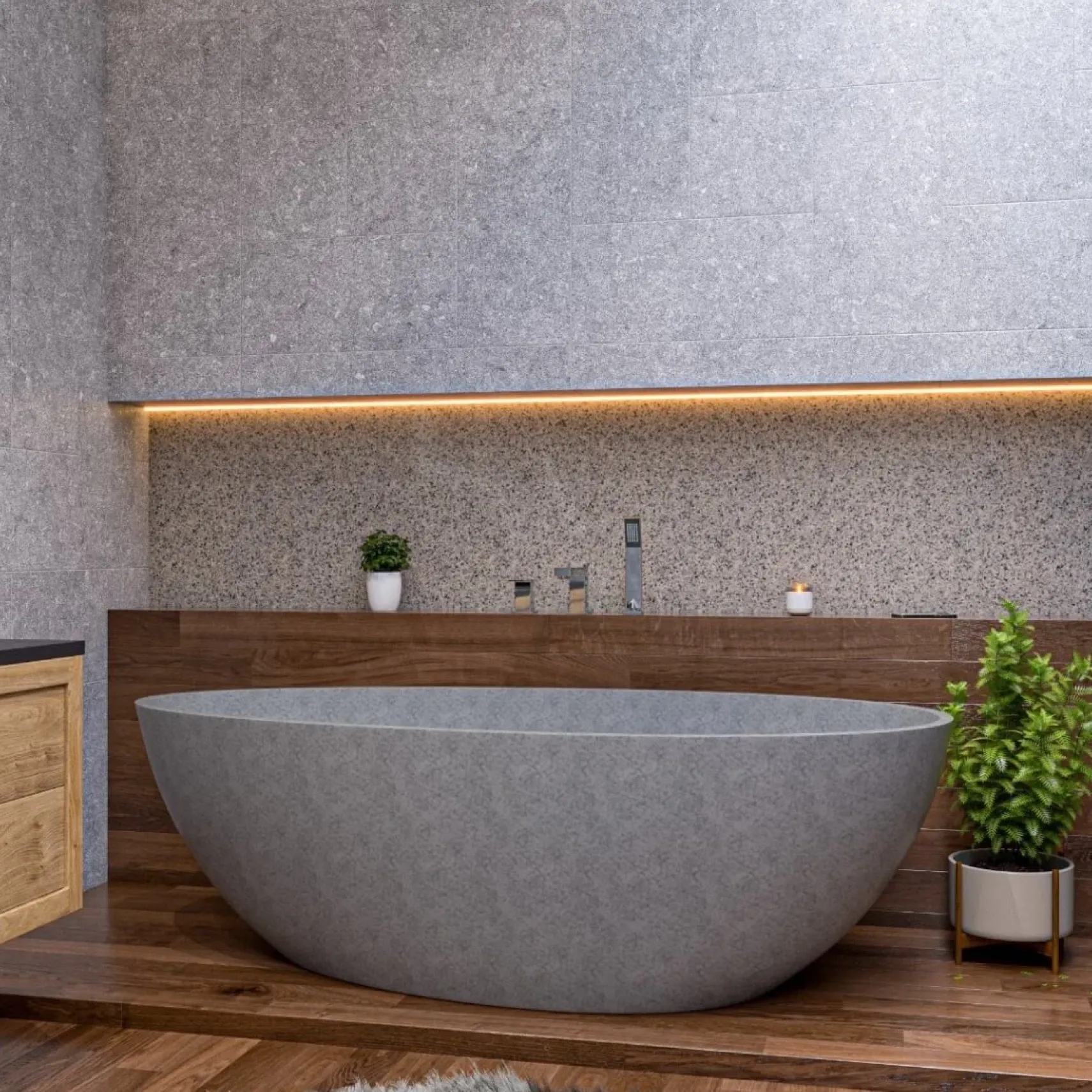 ALFI brand 72" Concrete Free Standing Oval Bathtub, Gray Matte, ABCO72TUB
