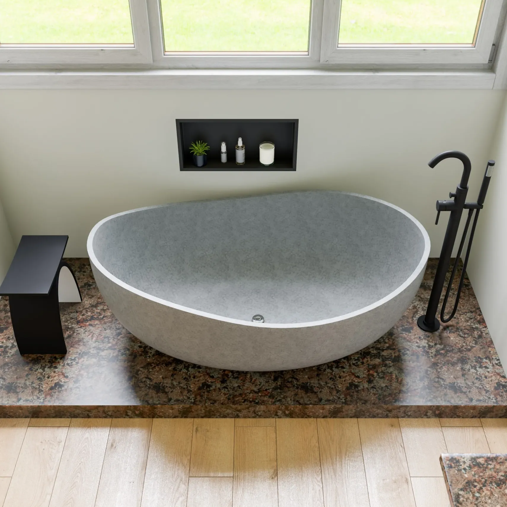 ALFI brand 63" Concrete Free Standing Oval Bathtub, Gray Matte, ABCO63TUB