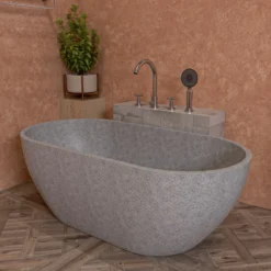 ALFI brand 59" Concrete Free Standing Oval Bathtub, Gray Matte, ABCO59TUB
