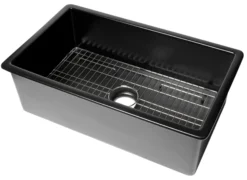 ALFI brand 32" Drop In Fireclay Kitchen Sink, Black Matte, No Faucet Hole, ABF3219SUD-BM