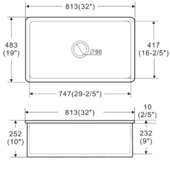 ALFI brand 32" Drop In Fireclay Kitchen Sink, Black Matte, No Faucet Hole, ABF3219SUD-BM
