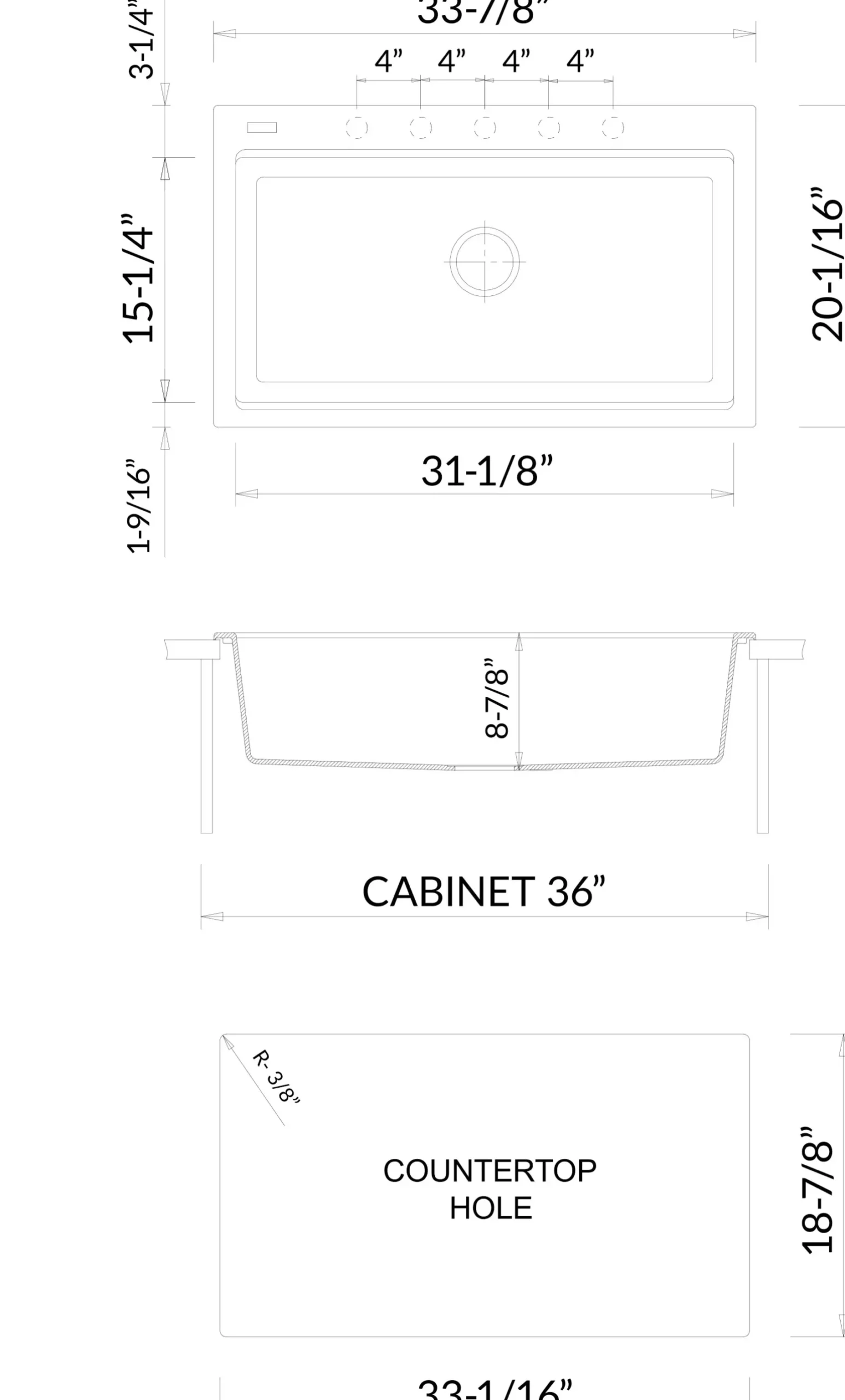 ALFI brand 34" Drop In Granite Composite Workstation Kitchen Sink with Accessories, Titanium, 1 Faucet Hole, AB3418SBDI-T