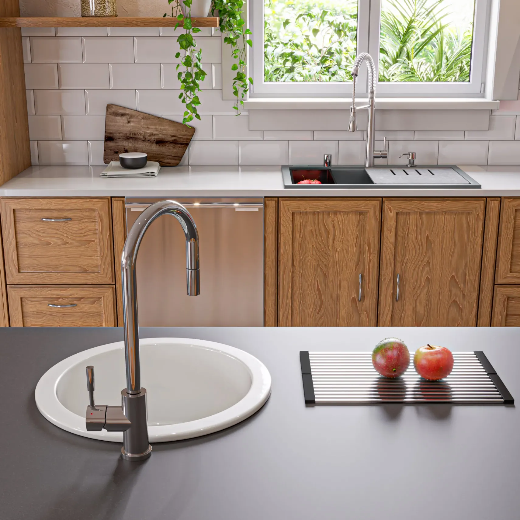 ALFI brand 34" Drop In Granite Composite Workstation Kitchen Sink with Accessories, Titanium, 1 Faucet Hole, AB3418SBDI-T