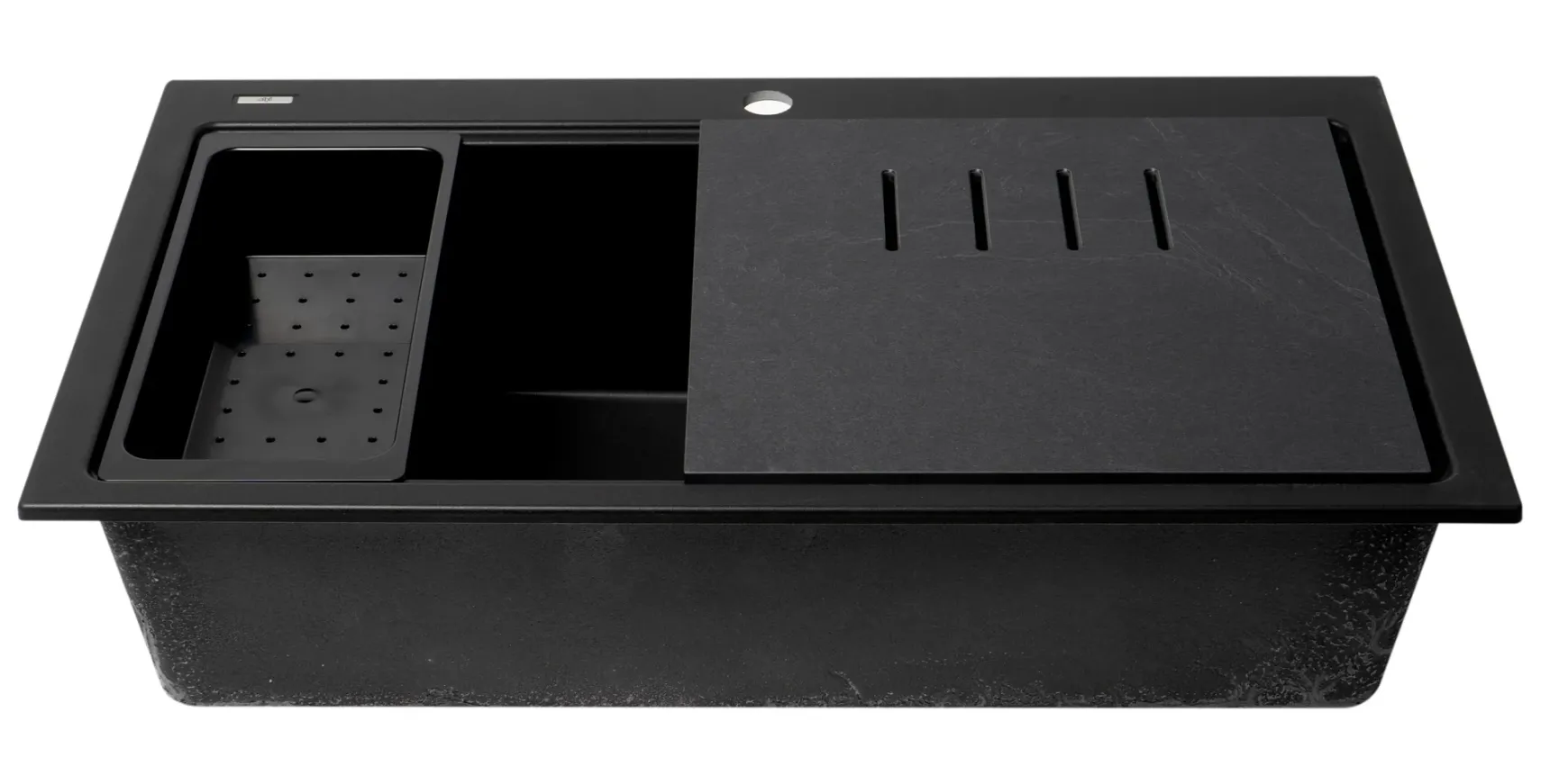 ALFI brand 34" Drop In Granite Composite Workstation Kitchen Sink with Accessories, Black, 1 Faucet Hole, AB3418SBDI-BLA