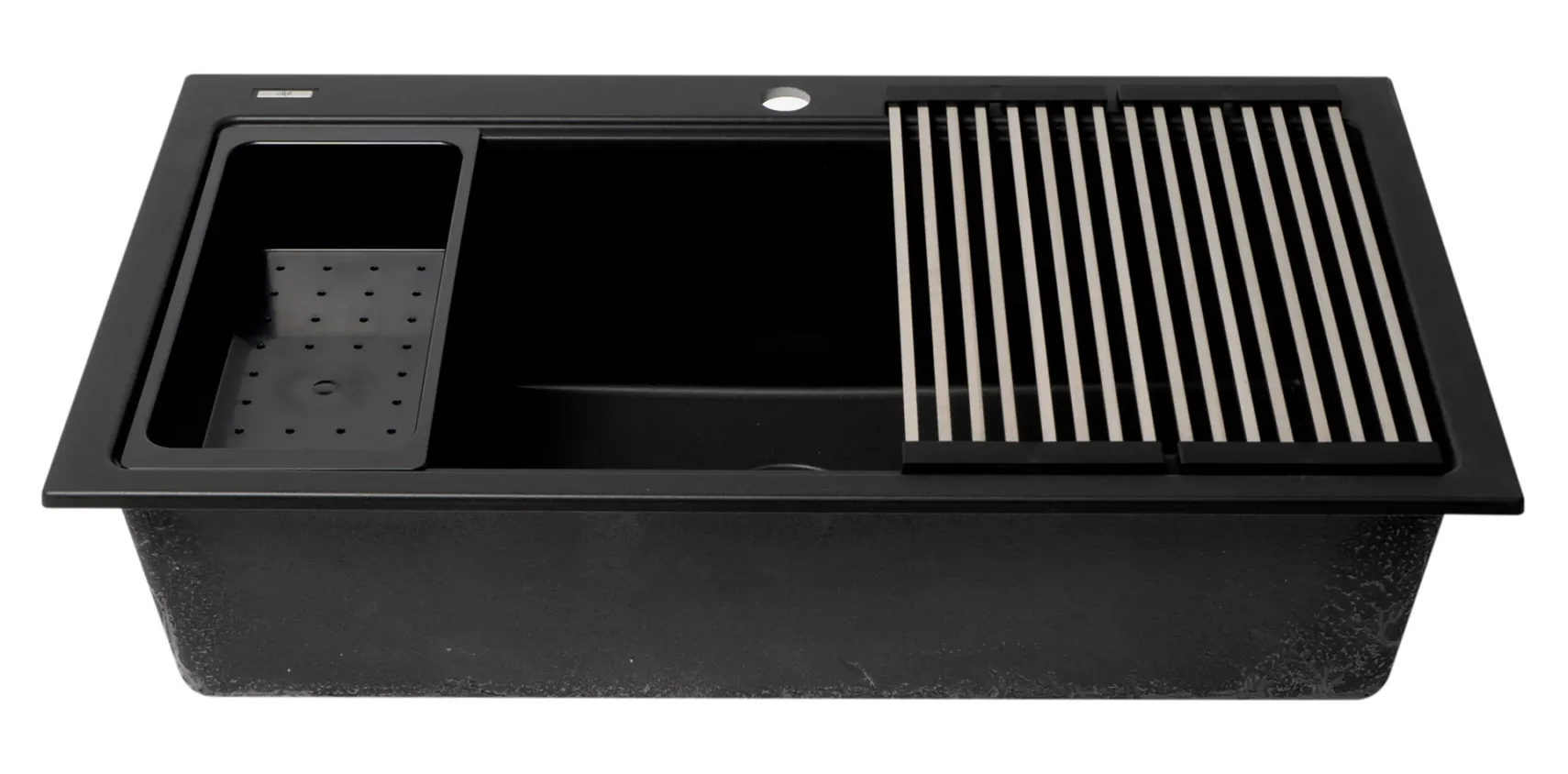ALFI brand 34" Drop In Granite Composite Workstation Kitchen Sink with Accessories, Black, 1 Faucet Hole, AB3418SBDI-BLA