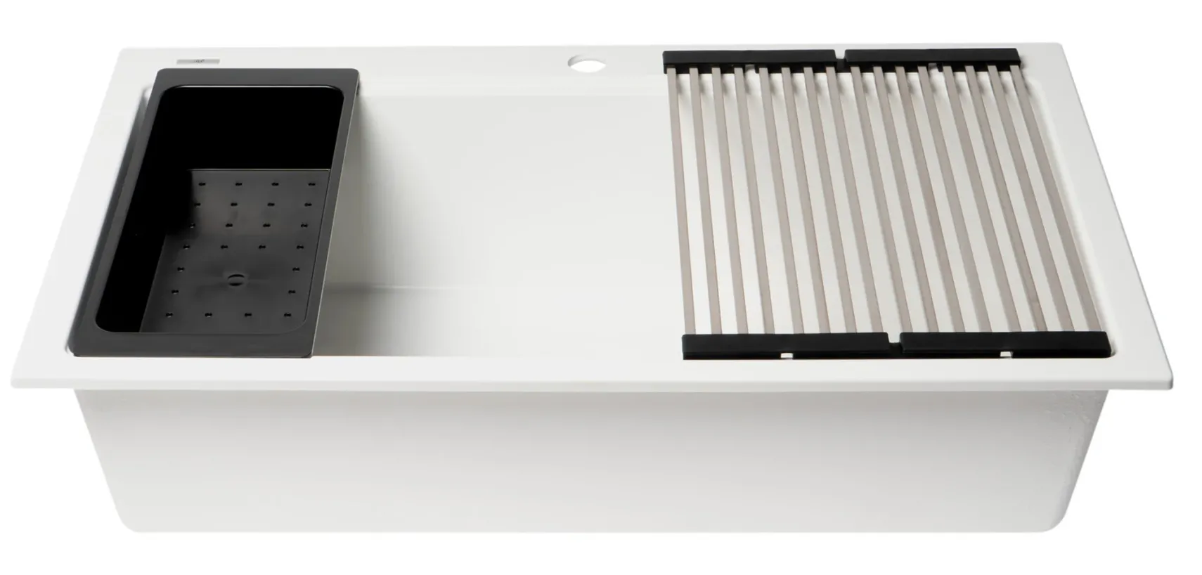 ALFI brand 34" Drop In Granite Composite Workstation Kitchen Sink with Accessories, White, 1 Faucet Hole, AB3418SBDI-W