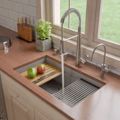 ALFI brand 32" Fireclay Workstation Dual Mount Kitchen Sink, Gray Matte, Includes Drainboard, No Faucet Hole, ABFS3219SUD-GM