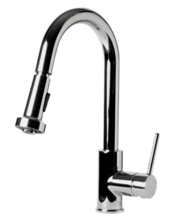 ALFI brand 1.66 GPM Lever Gooseneck Spout Touchless Kitchen Faucet, Modern, Gray, Pull Down, Polished Chrome, ABKF3262-PC