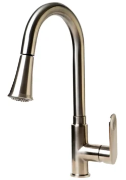 ALFI brand 1.8 GPM Lever Gooseneck Spout Touch Kitchen Faucet, Modern, Gray, Pull Down, Brushed Nickel, ABKF3480-BN