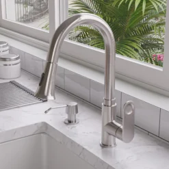 ALFI brand 1.8 GPM Lever Gooseneck Spout Touch Kitchen Faucet, Modern, Gray, Pull Down, Brushed Nickel, ABKF3480-BN