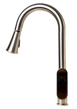 ALFI brand 1.8 GPM Lever Gooseneck Spout Touch Kitchen Faucet, Modern, Gray, Pull Down, Brushed Nickel, ABKF3480-BN