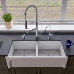 ALFI brand 1.7 GPM Lever Gooseneck Double Spout Touch Kitchen Faucet, Modern, Gray, Polished Chrome, ABKF3787-PC