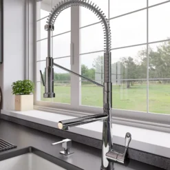ALFI brand 1.7 GPM Lever Gooseneck Double Spout Touch Kitchen Faucet, Modern, Gray, Polished Chrome, ABKF3787-PC