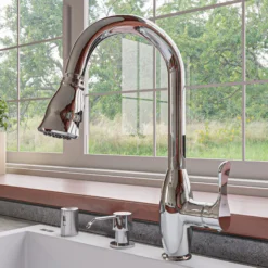 ALFI brand 1.8 GPM Lever Gooseneck Spout Touch Kitchen Faucet, Gray, Pull Down, Polished Chrome, Traditional, ABKF3783-PC