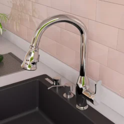 ALFI brand 1.8 GPM Lever Gooseneck Spout Touch Kitchen Faucet, Gray, Pull Down, Polished Chrome, Traditional, ABKF3783-PC