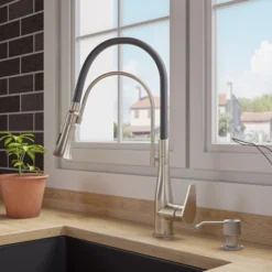 ALFI brand 1.8 GPM Lever Gooseneck Spout Touch Kitchen Faucet, Modern, Gray, Brushed Nickel, ABKF3001-BN