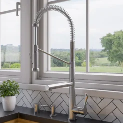 ALFI brand 1.7 GPM Lever Gooseneck Double Spout Touch Kitchen Faucet, Modern, Gray, Brushed Nickel, ABKF3787-BN