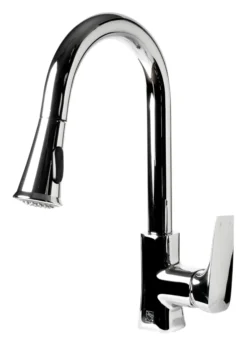 ALFI brand 1.8 GPM Lever Gooseneck Spout Touch Kitchen Faucet, Modern, Gray, Pull Down, Polished Chrome, ABKF3889-PC