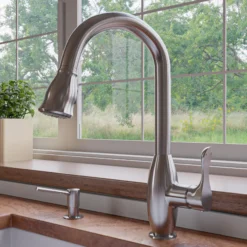 ALFI brand 1.8 GPM Lever Gooseneck Spout Touch Kitchen Faucet, Gray, Pull Down, Brushed Nickel, Traditional, ABKF3783-BN
