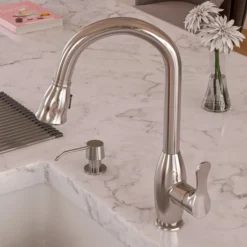 ALFI brand 1.8 GPM Lever Gooseneck Spout Touch Kitchen Faucet, Gray, Pull Down, Brushed Nickel, Traditional, ABKF3783-BN