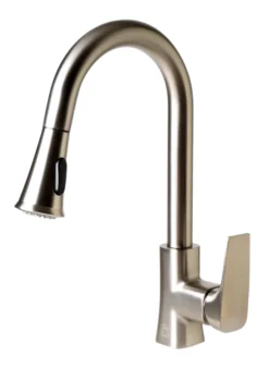 ALFI brand 1.8 GPM Lever Gooseneck Spout Touch Kitchen Faucet, Modern, Gray, Pull Down, Brushed Nickel, ABKF3889-BN