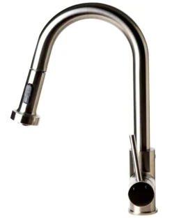 ALFI brand 1.66 GPM Lever Gooseneck Spout Touchless Kitchen Faucet, Modern, Gray, Pull Down, Brushed Nickel, ABKF3262-BN