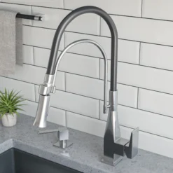 ALFI brand 1.8 GPM Lever Gooseneck Spout Touch Kitchen Faucet, Modern, Gray, Brushed Nickel, ABKF3023-BN