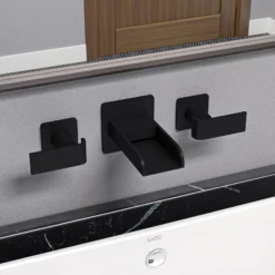ALFI brand 1.2 GPM Lever Waterfall Spout Bathroom Faucet, Modern, Black Matte, AB1796-BM