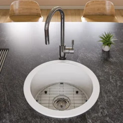 ALFI brand 19" Round Fireclay Bar/Prep Sink, White, ABF1818R-W