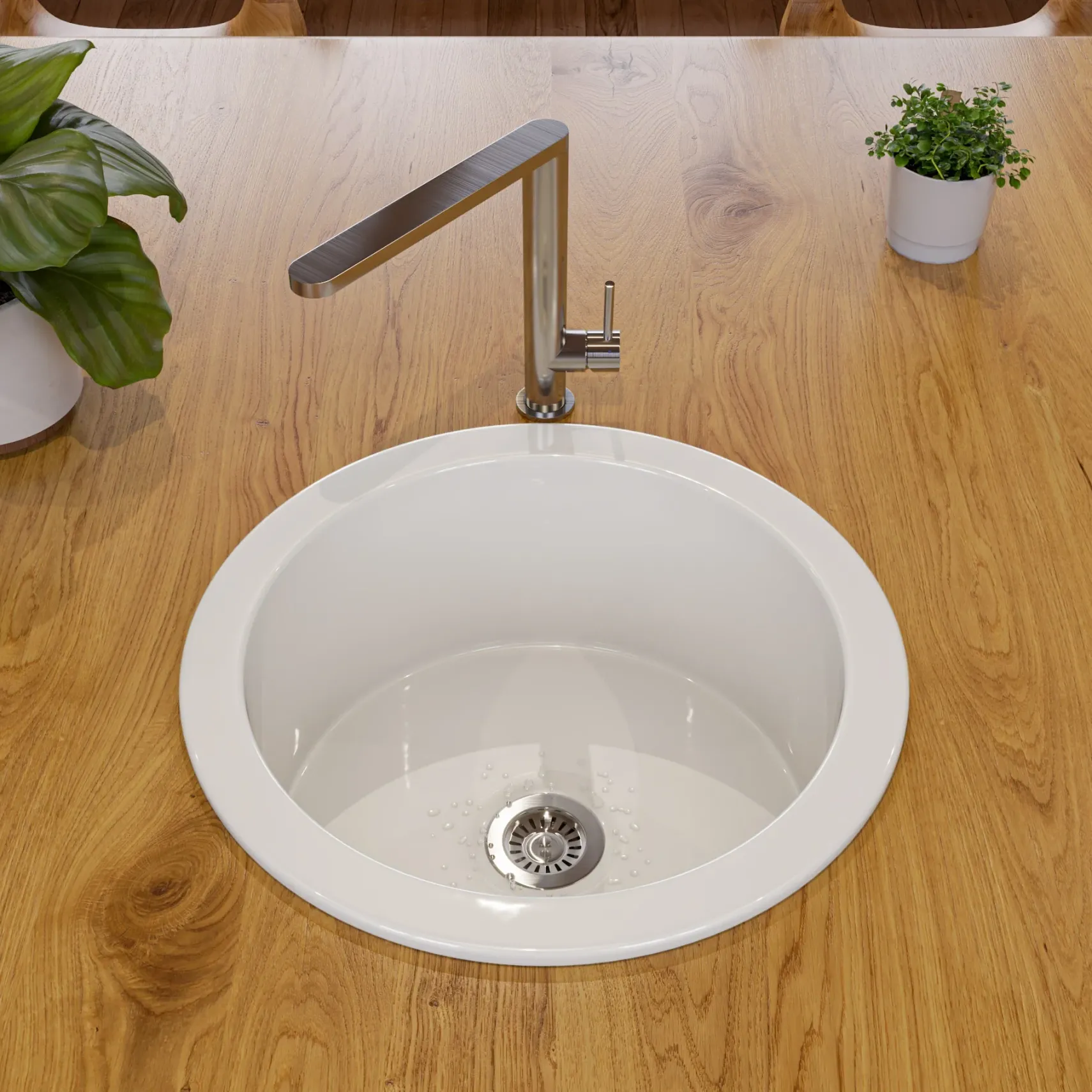 ALFI brand 19" Round Fireclay Bar/Prep Sink, White, ABF1818R-W