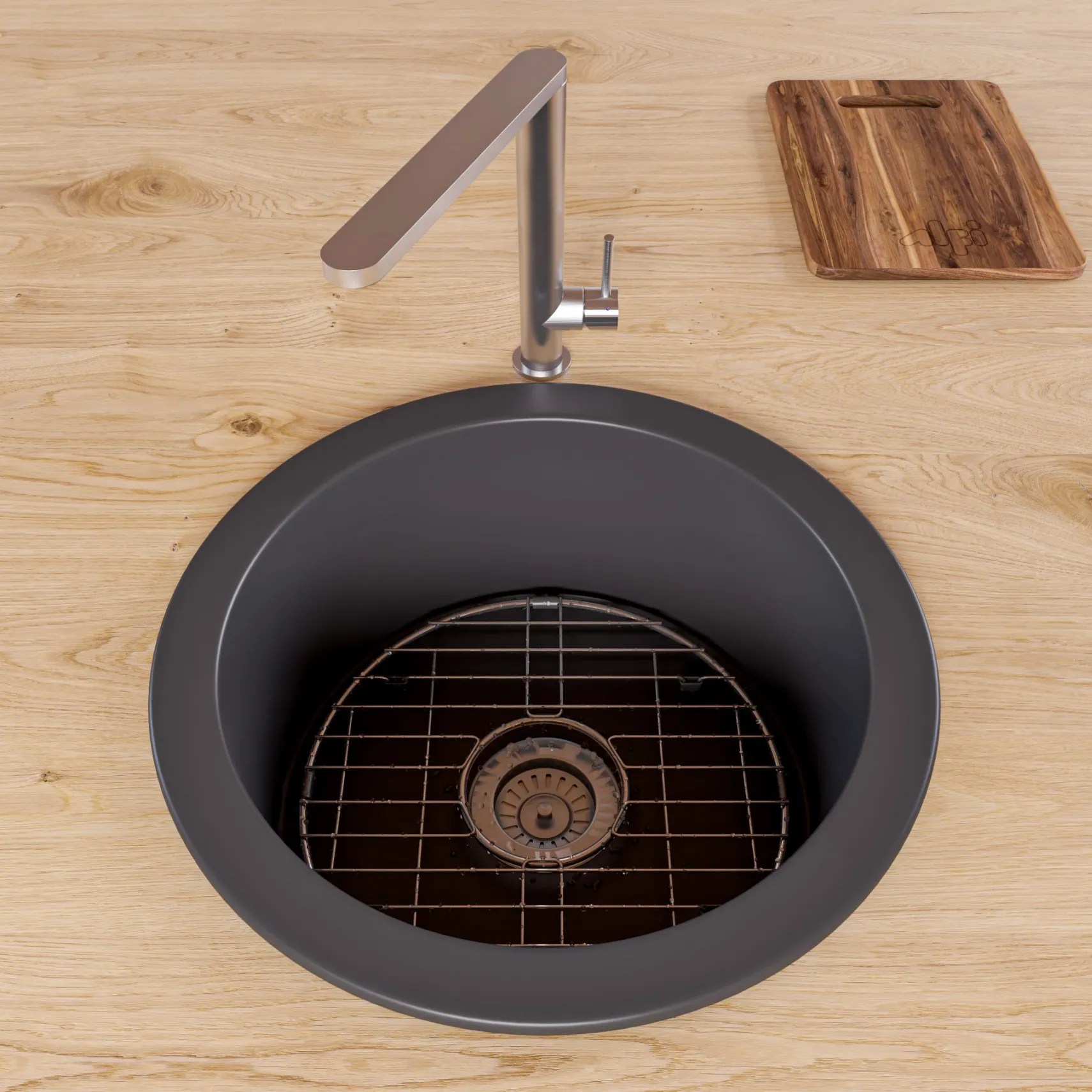 ALFI brand 19" Round Fireclay Bar/Prep Sink, Black Matte, ABF1818R-BM