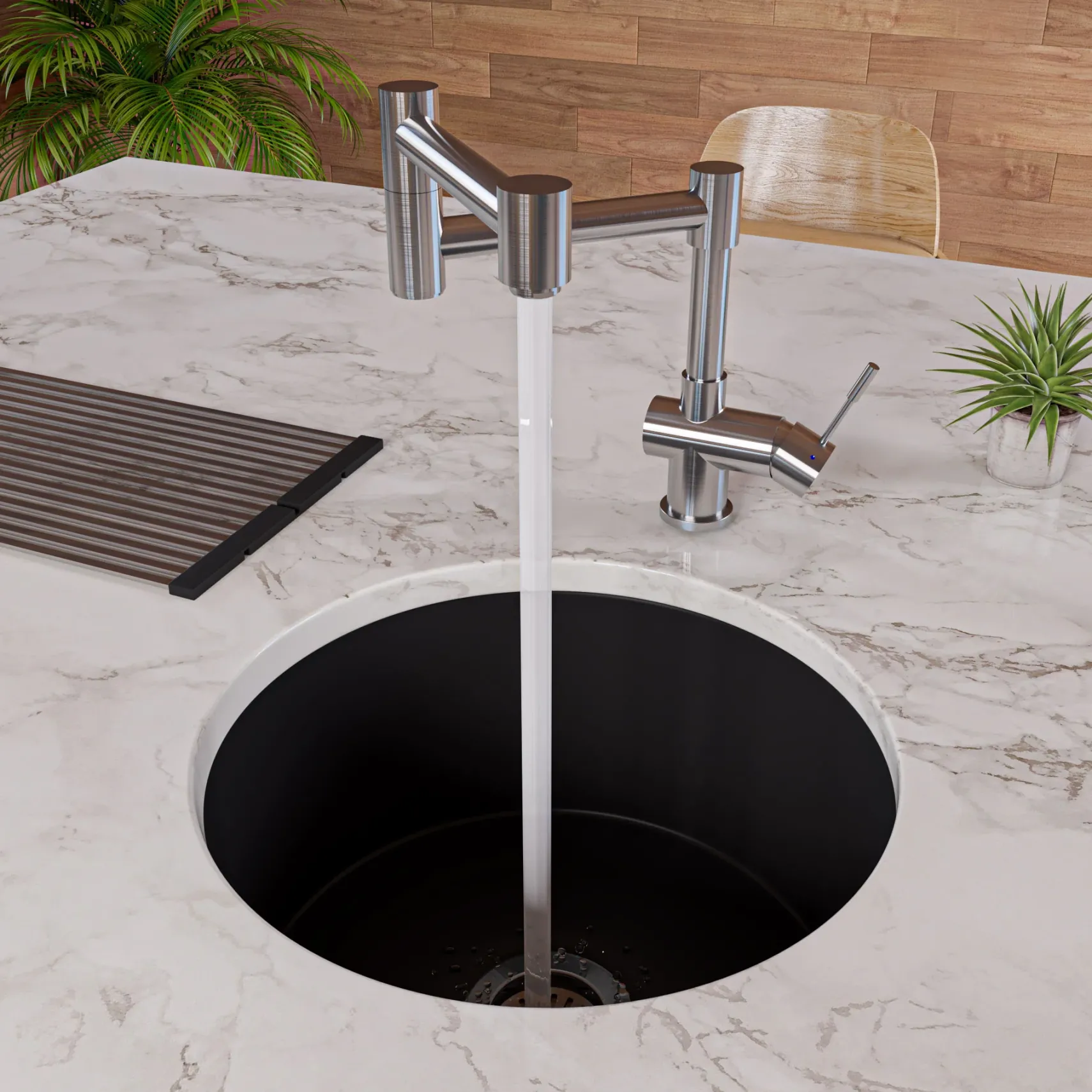ALFI brand 19" Round Fireclay Bar/Prep Sink, Black Matte, ABF1818R-BM