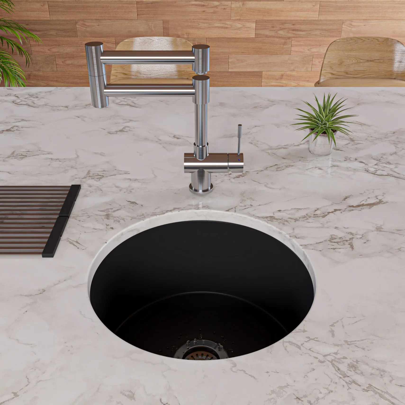ALFI brand 19" Round Fireclay Bar/Prep Sink, Black Matte, ABF1818R-BM